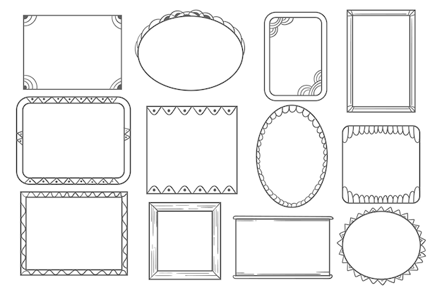 Colección de marcos de doodle dibujados a mano de grabado