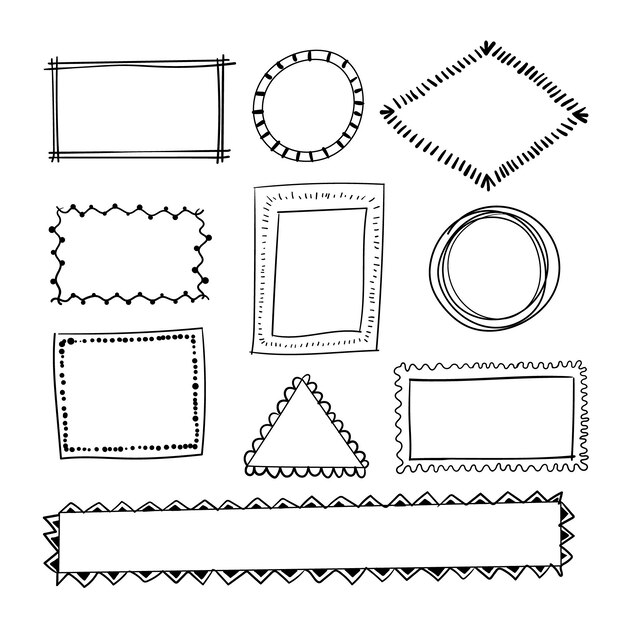 Colección de marcos de doodle dibujados a mano