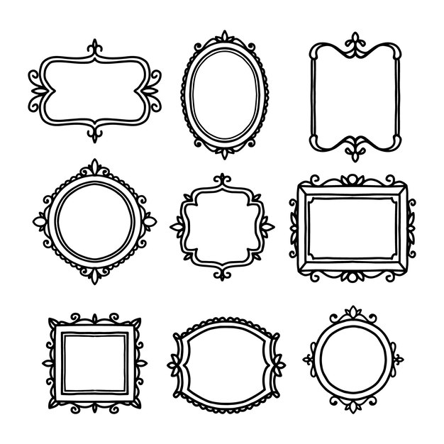 Colección de marcos de doodle dibujados a mano