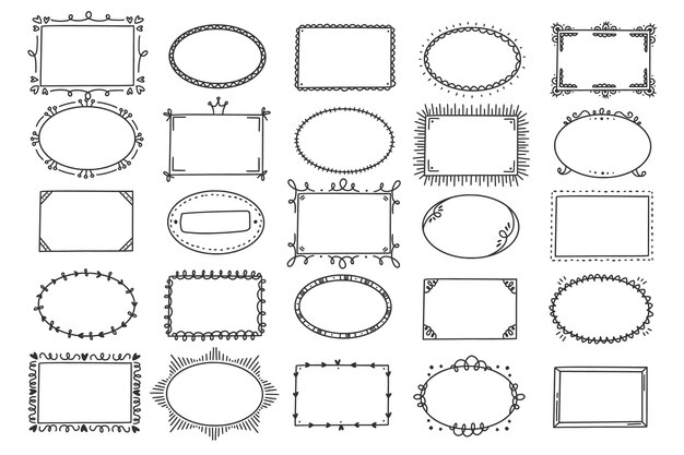 Colección de marcos de doodle dibujados a mano