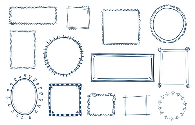 Colección de marcos de doodle dibujados a mano