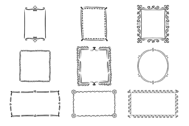 Colección de marcos de doodle de estilo dibujado a mano