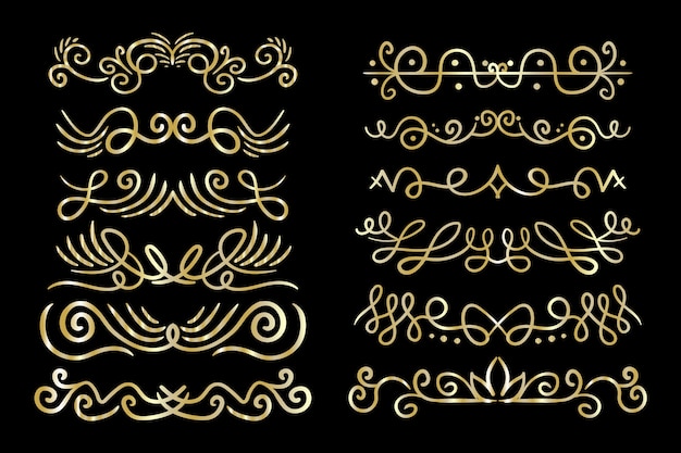 Colección marcos dorados dibujados a mano