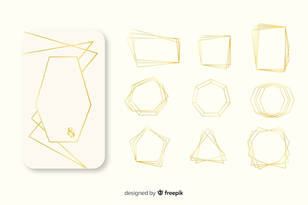 Colección de marcos dorados poligonales
