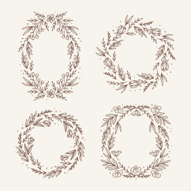 Colección de marcos florales dibujados a mano