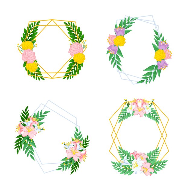 Colección de marcos florales dibujados a mano