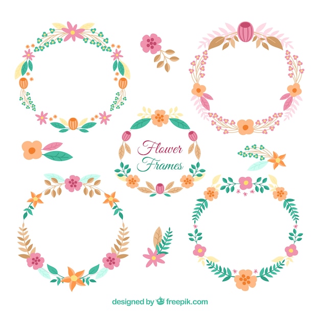 Vector gratuito colección de marcos florales con estilo adorable