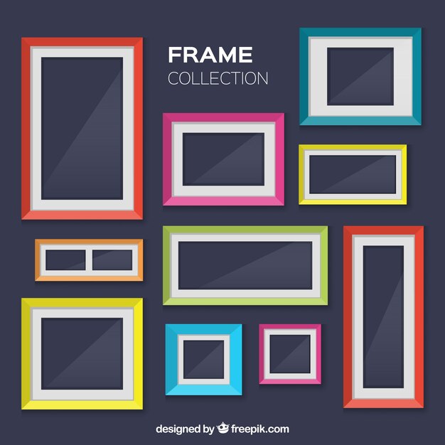 Colección de marcos de fotos de colores en diseño plano 