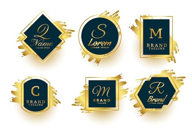 Vector gratuito colección de marcos de logotipo o símbolos de monogramas dorados abstractos