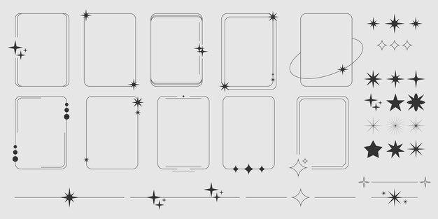 Colección de marcos minimalistas Y2K con estrellas