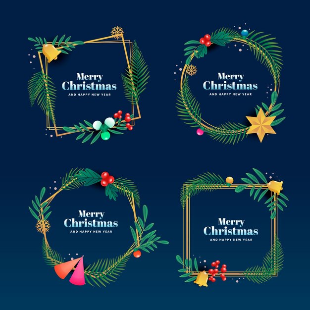 Colección de marcos de navidad degradados