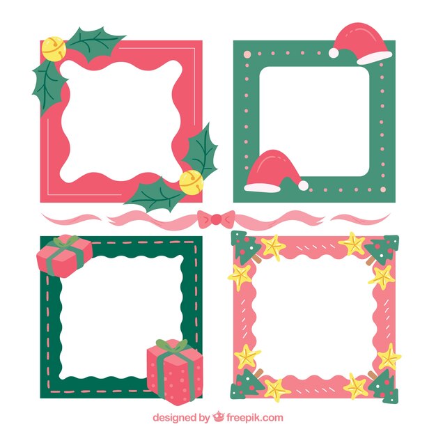 Colección de marcos de navidad en verde y rojo