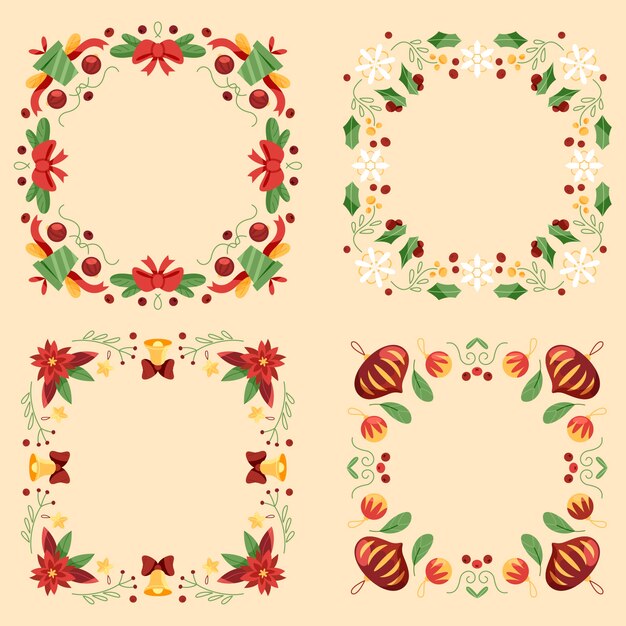 Colección de marcos navideños planos.
