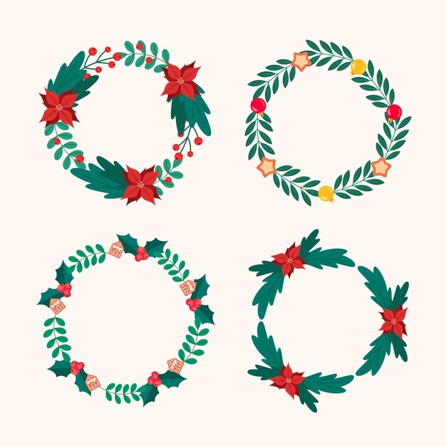 Colección de marcos navideños planos.