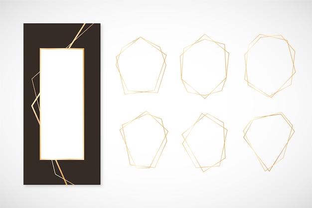Colección de marcos poligonales dorados