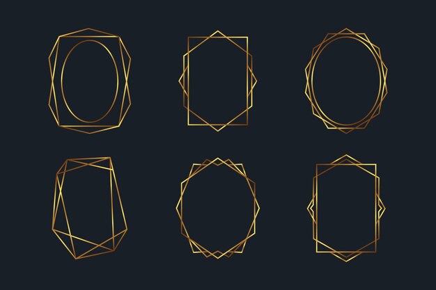 Colección de marcos poligonales dorados