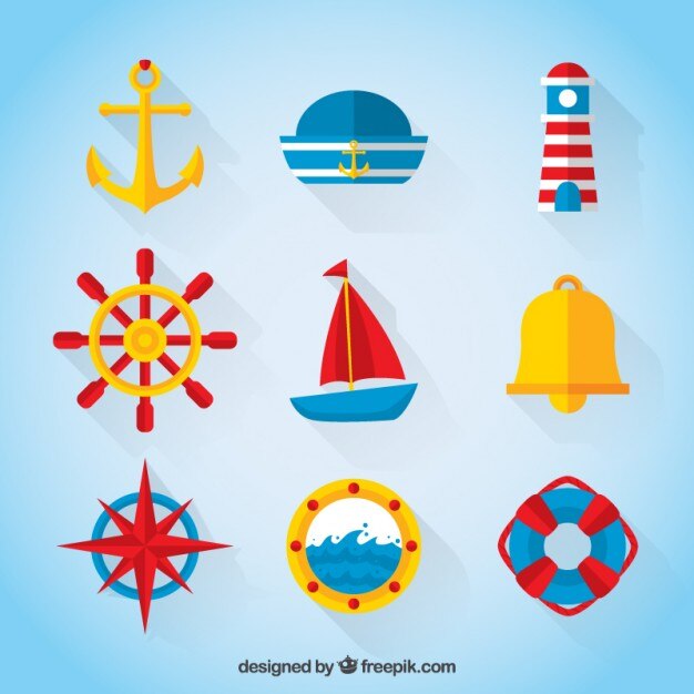 Colección marinera en colores y diseño plano