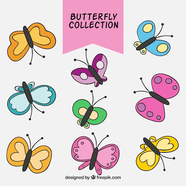 Vector gratuito colección de mariposas dibujadas a mano