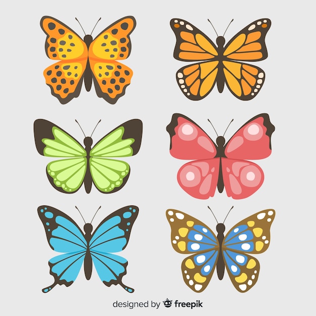 Colección de mariposas en diseño plano