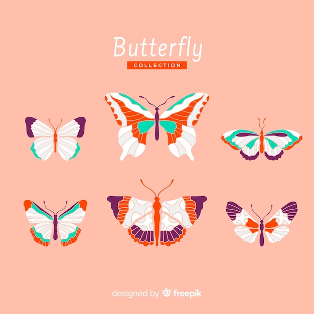 Colección de mariposas en diseño plano