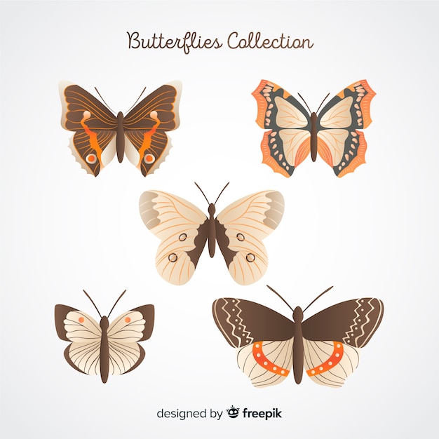 Vector gratuito colección de mariposas en diseño plano