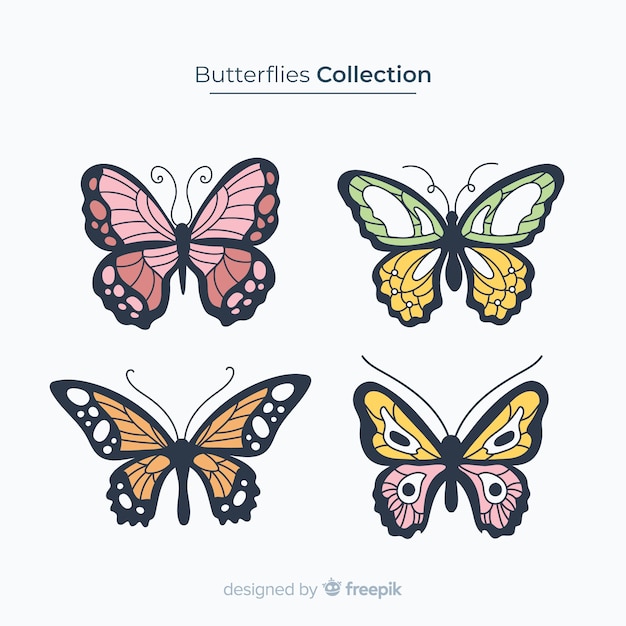 Colección de mariposas en diseño plano