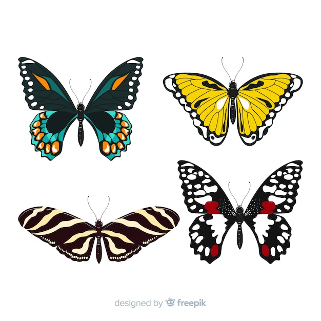 Colección de mariposas en diseño plano