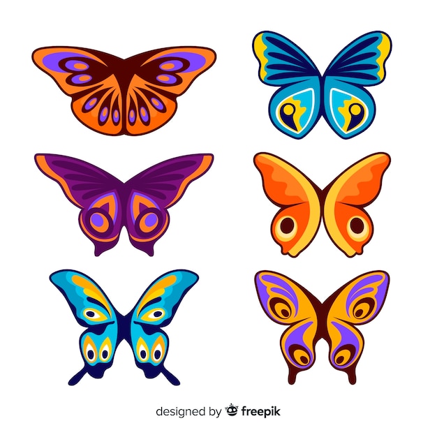 Vector gratuito colección de mariposas en diseño plano