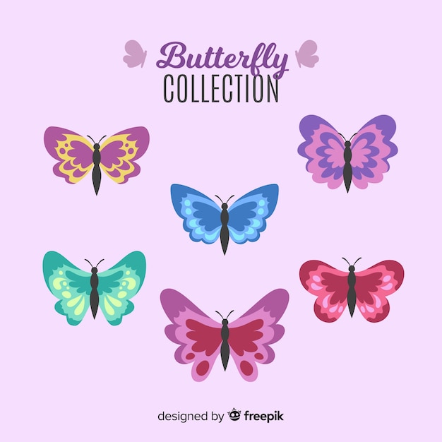 Vector gratuito colección de mariposas en diseño plano