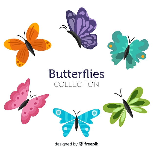 Colección de mariposas en diseño plano