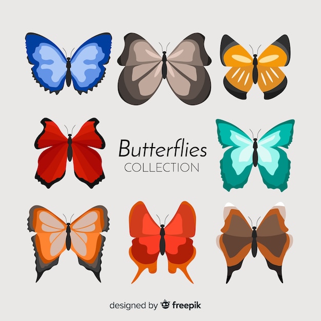 Vector gratuito colección de mariposas en diseño plano