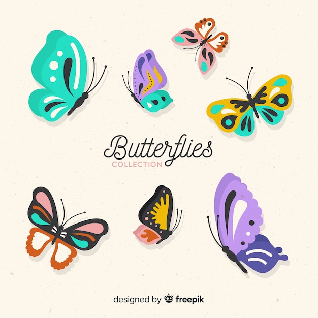 Vector gratuito colección mariposas planas