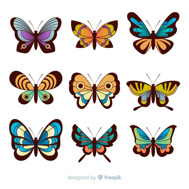 Colección de mariposas planas