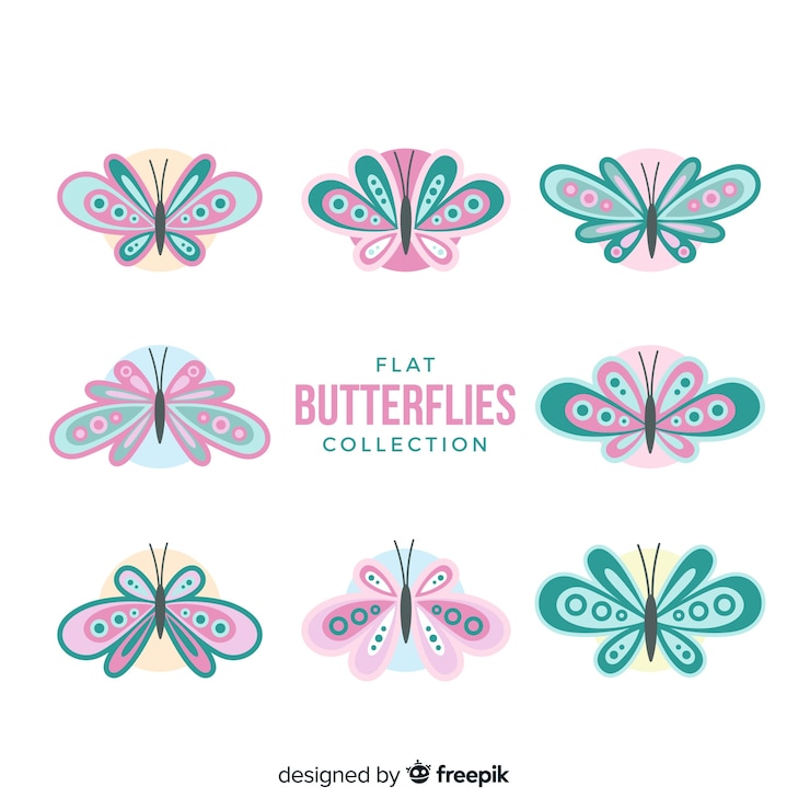 Vector gratuito colección de mariposas planas