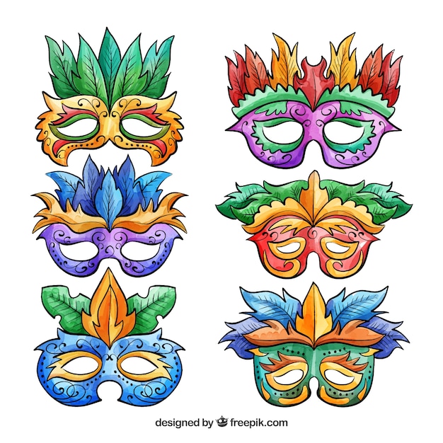 Colección de máscaras de acuarela de carnaval