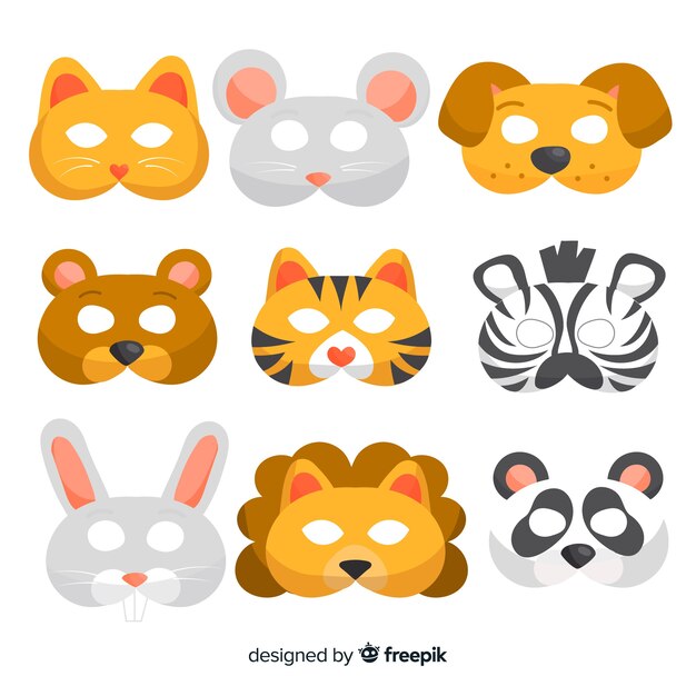 Colección de máscaras de animales de carnaval