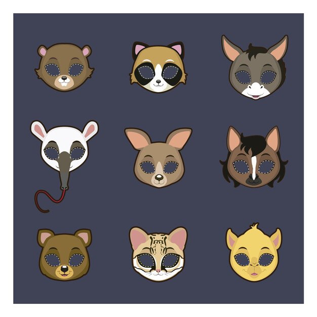 Colección de máscaras de animales salvajes
