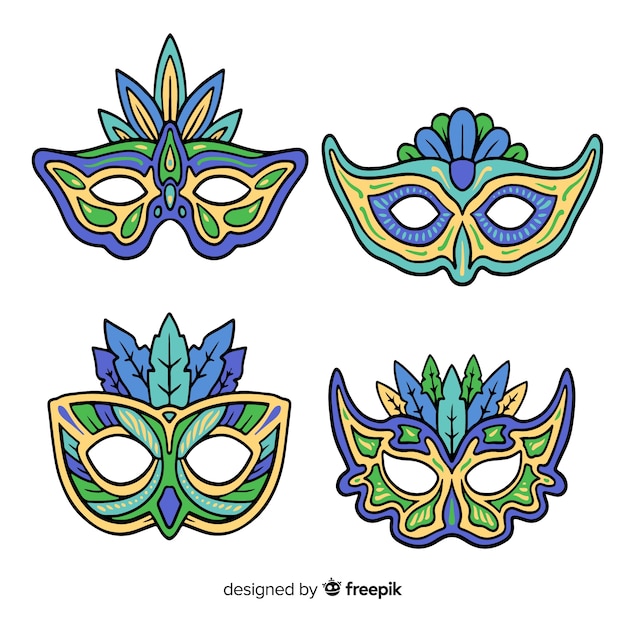 Vector gratuito colección máscaras carnaval brasileño dibujos animados