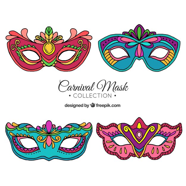 Colección de máscaras de carnaval dibujadas a mano