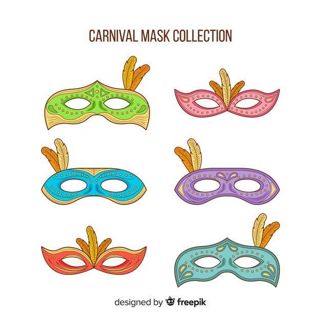 Colección máscaras carnaval dibujadas a mano