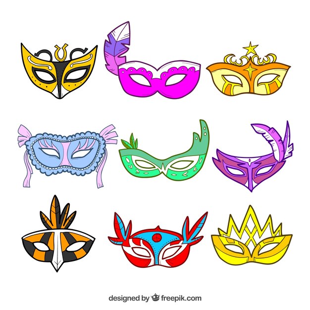 Colección de máscaras de carnaval hechas a mano