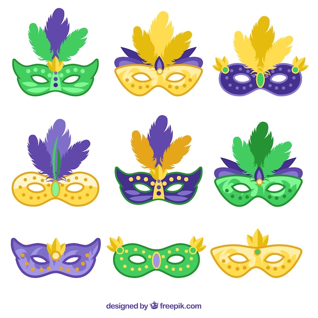 Vector gratuito colección de máscaras de carnaval con plumas