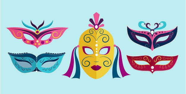 Colección de máscaras de carnaval de venecia planas