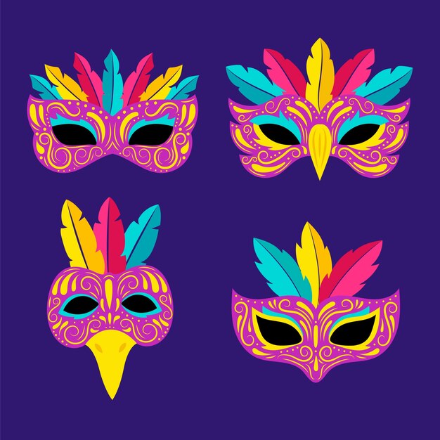 Colección de máscaras de carnaval de venecia planas