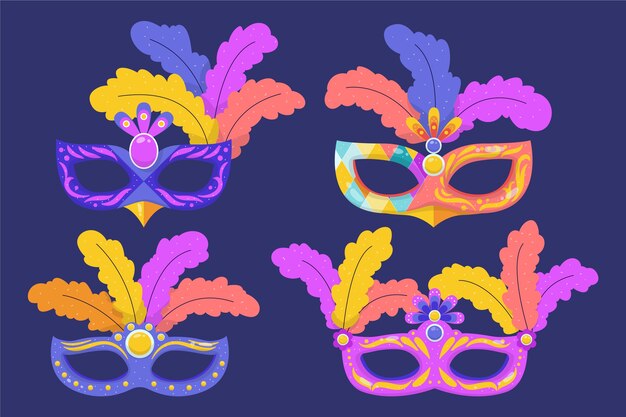 Colección de máscaras de carnaval de venecia planas