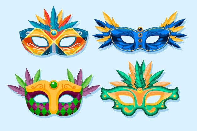 Colección de máscaras de carnaval veneciano emplumadas 2d
