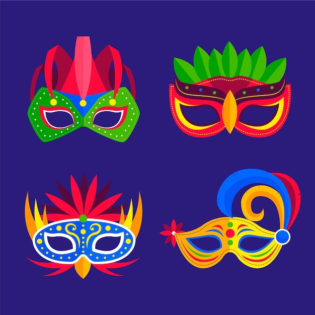 Vector gratuito colección de máscaras de carnaval veneciano ilustradas en 2d