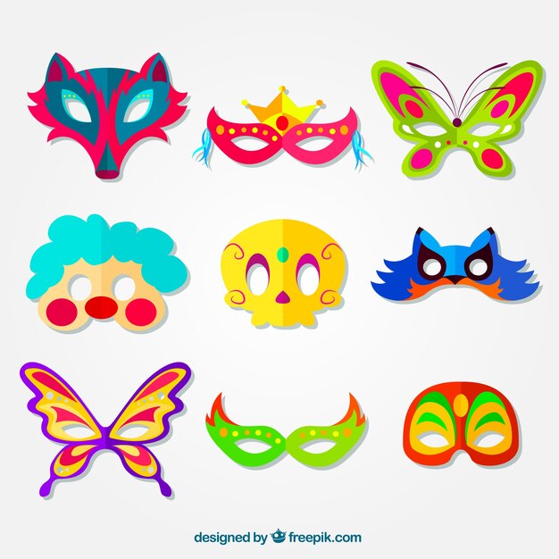 Colección de máscaras coloridas de carnaval 
