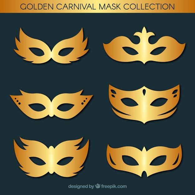 Colección de máscaras doradas de carnaval