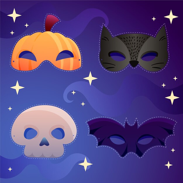 Colección de máscaras de halloween degradadas